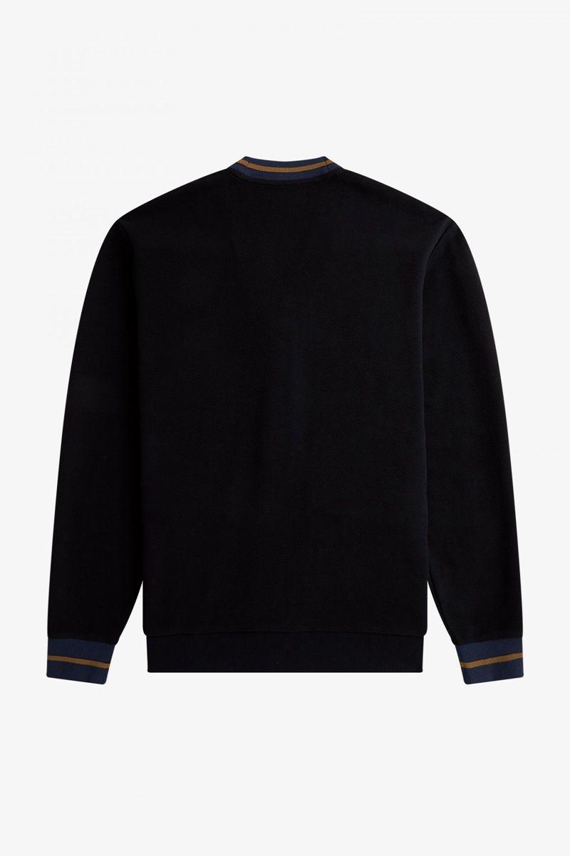 Black Fred Perry Tipped Piqué Textured Cardigan Men's Knitwear | PH 1326HAPK